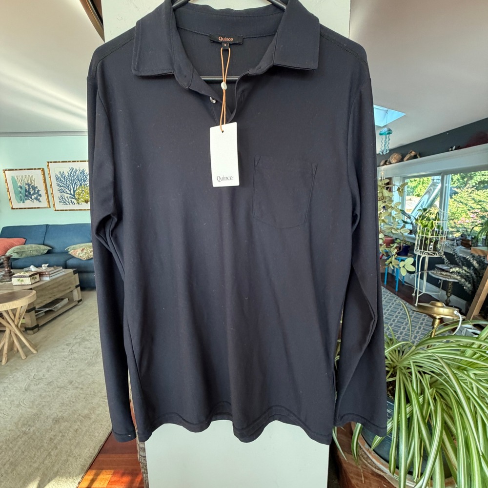 Quince ProPique Performance Polo Mens Small Black Long Sleeve LB53262 Athleisure